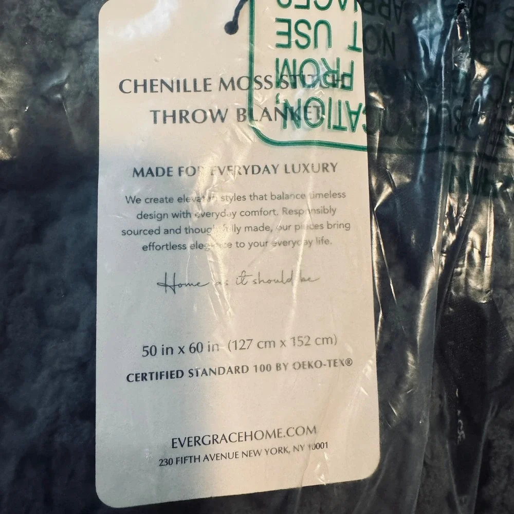 Evergrace Chenille Moss Stitch Throw Blanket Charcoal Grey 50x60 Chunky Knit NEW